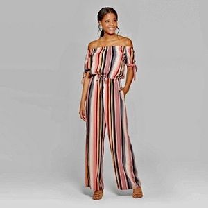 Vertical-Striped, Pink & Yellow Jumpsuit Romper